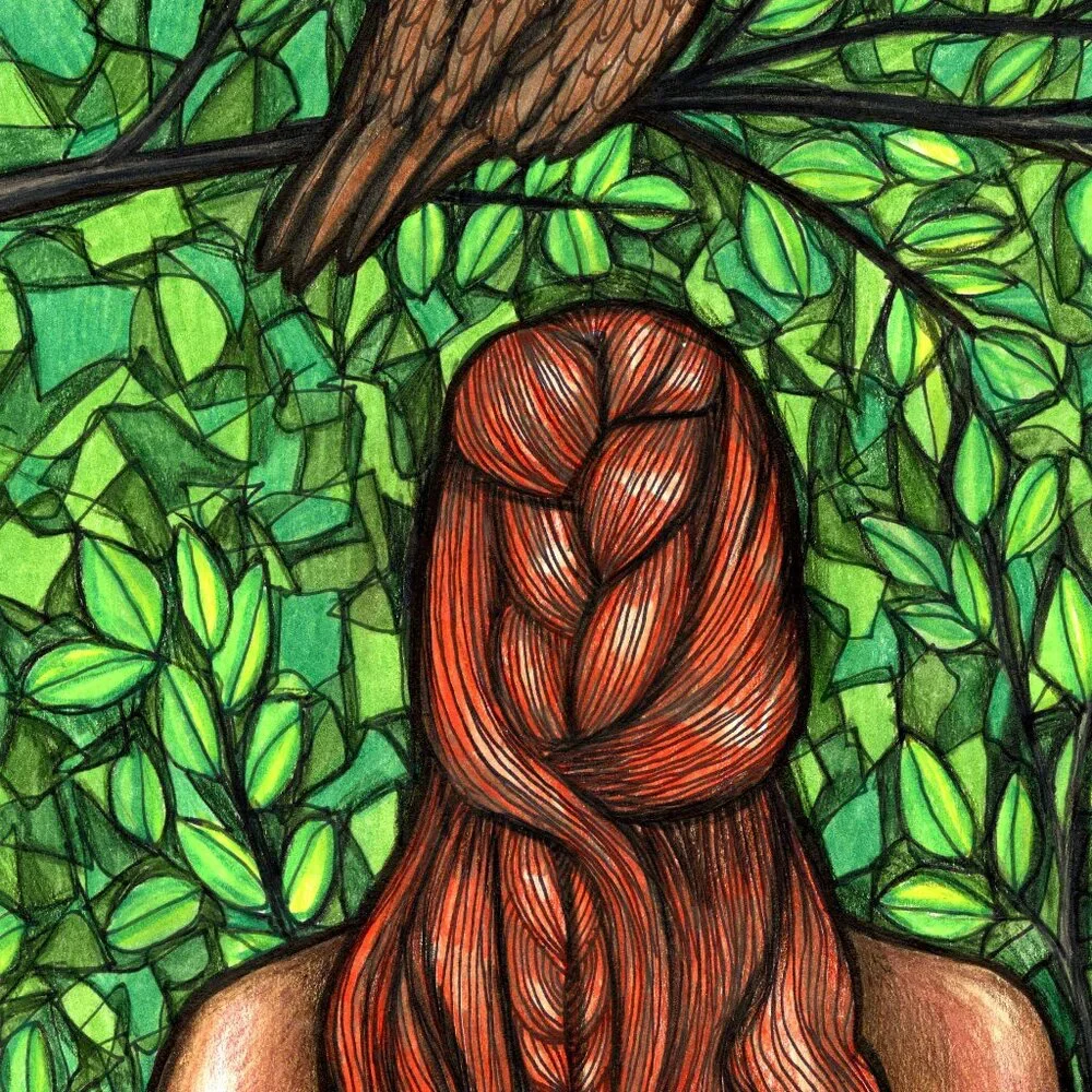 original drawing, art sale, owl, hair, woman, forest, hand made, art, figure - Picture 2 of 3